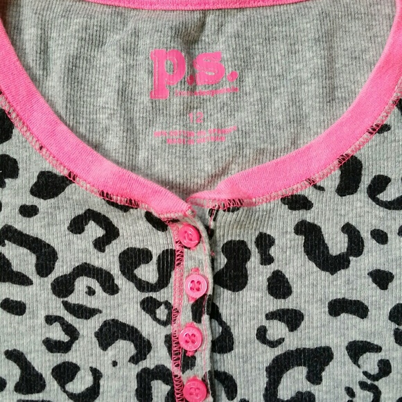 P.S. Areopostale Cheetah Print Henley w/ Pink Trim - Picture 2 of 6